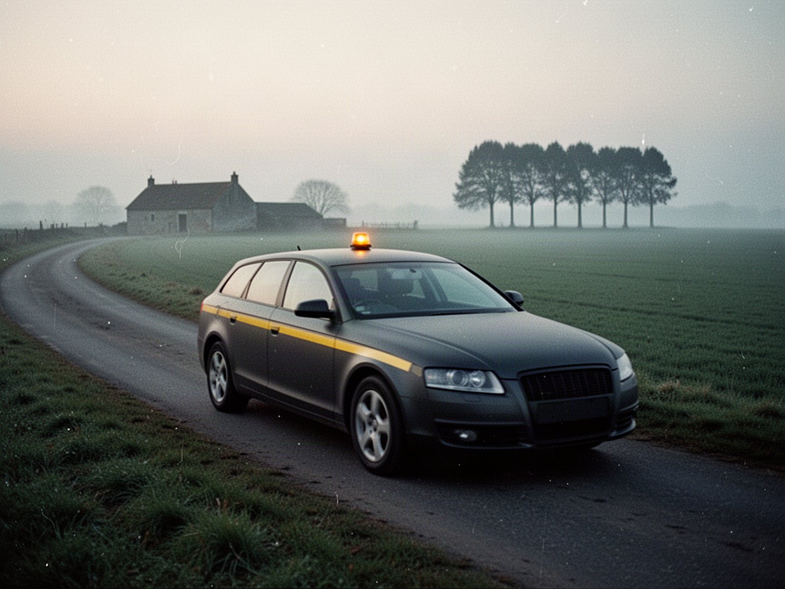 Streifenwagen von AWA auf Landstraße im Münsterland
