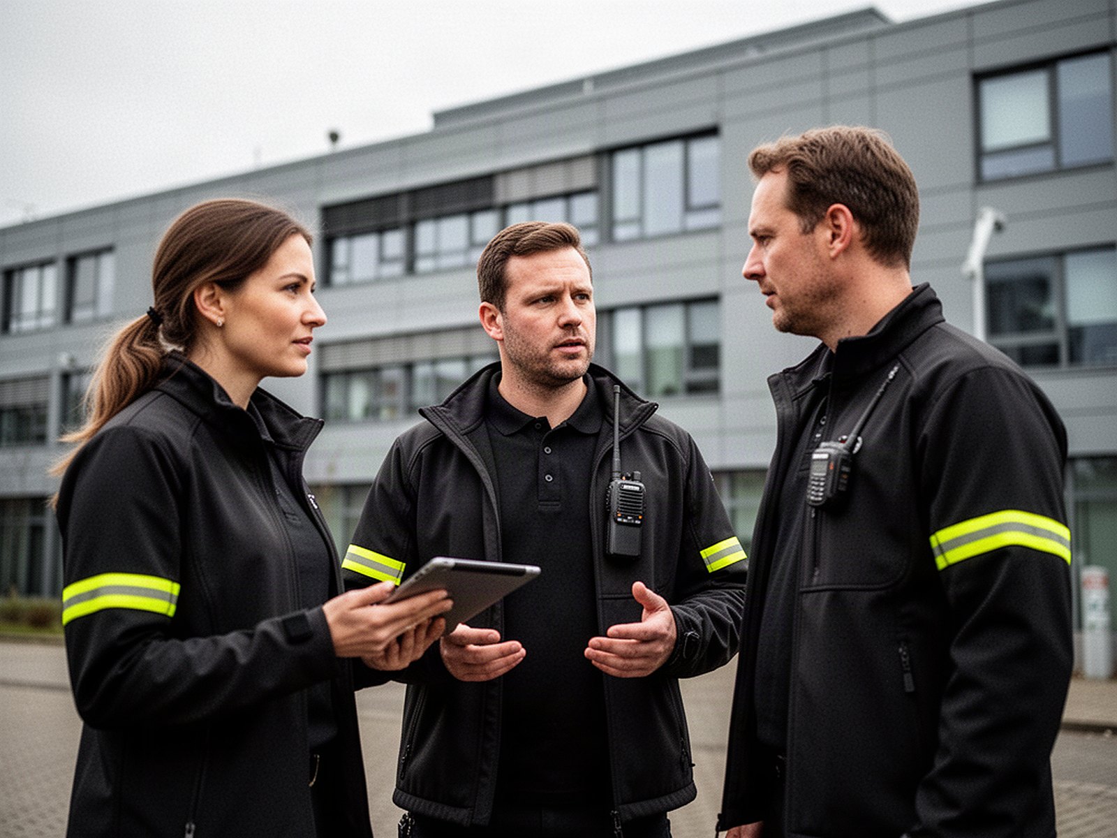 Team von Sicherheitsmitarbeitern im Gespräch